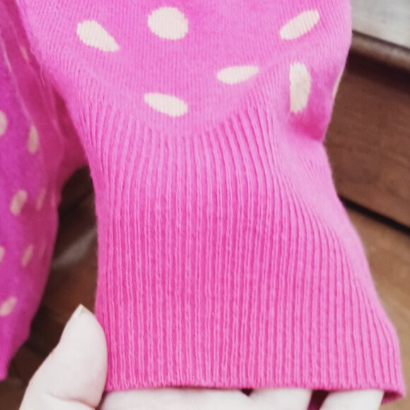 Isaac Mizrahi Pink & Orange Polka-Dot Jacquard Long-Sleeve Cardigan Sweater - Picture 2 of 6